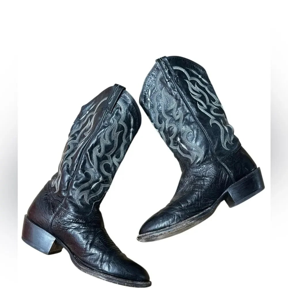 Tony Lama Black Leather Cowboy Boots size:9